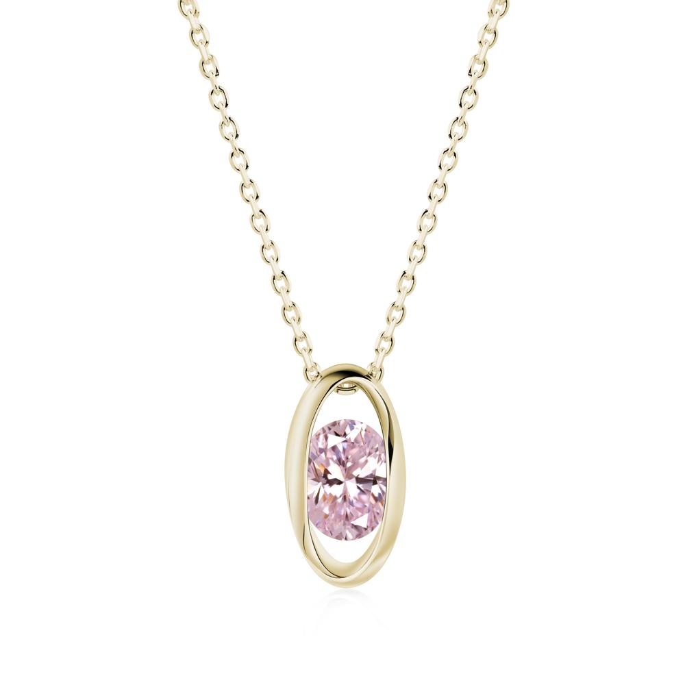 Oval Pink Cubic Zirconia Solitaire Necklace - LUO Jewelry #metal_14k yellow gold