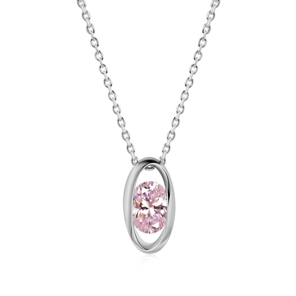Oval Pink Cubic Zirconia Solitaire Necklace - LUO Jewelry #metal_platinum