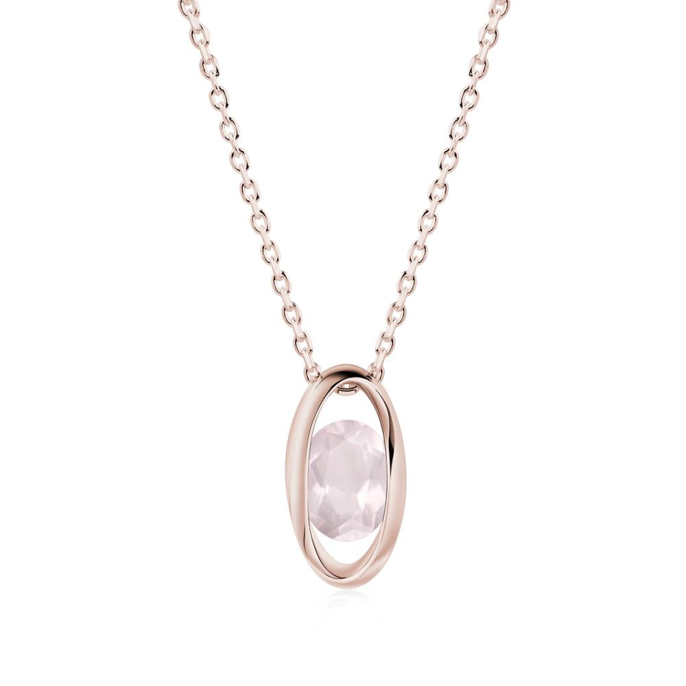 Oval Rose Quartz Solitaire Pendant - LUO Jewelry #metal_14k rose gold