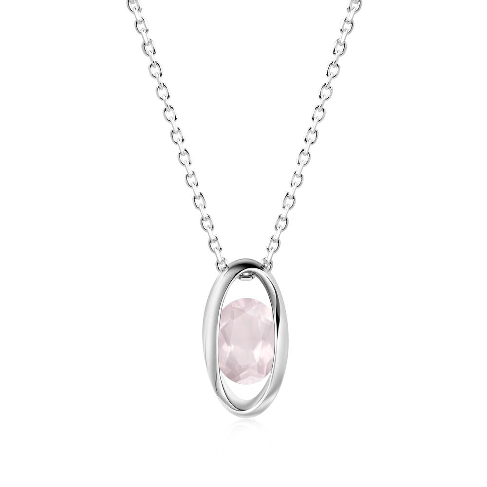 Oval Rose Quartz Solitaire Pendant - LUO Jewelry #metal_18k white gold