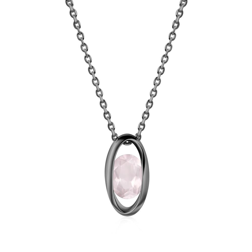 Oval Rose Quartz Solitaire Pendant - LUO Jewelry #metal_black finish sterling silver