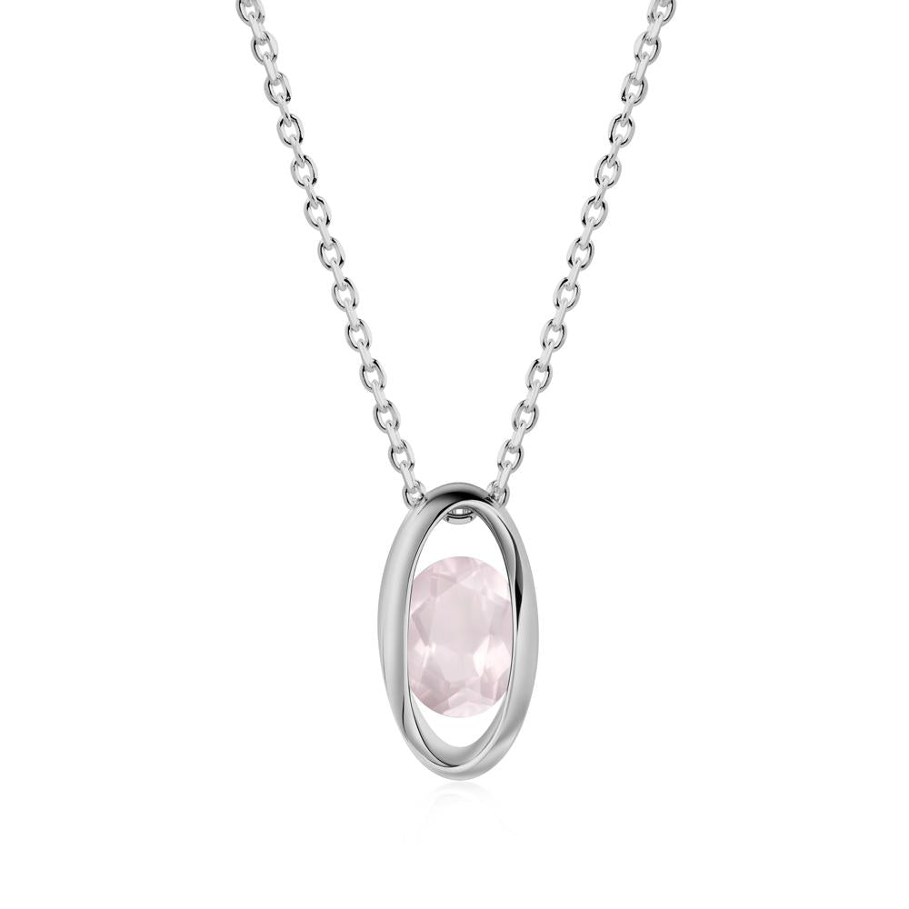 Oval Rose Quartz Solitaire Pendant - LUO Jewelry #metal_platinum