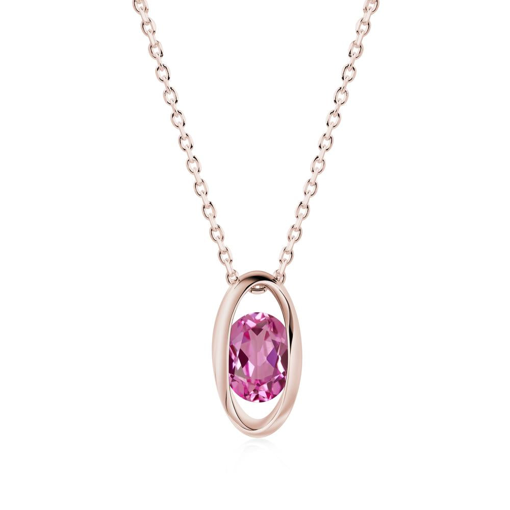 Bezel-Set Oval Pink Sapphire Solitaire Pendant Necklace - LUO Jewelry #metal_14k rose gold