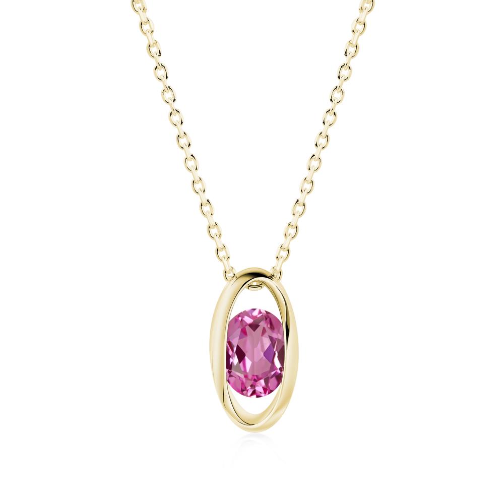 Bezel-Set Oval Pink Sapphire Solitaire Pendant Necklace - LUO Jewelry #metal_18k yellow gold