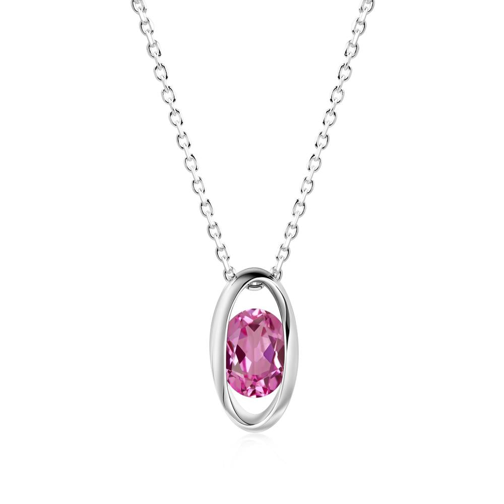 Bezel-Set Oval Pink Sapphire Solitaire Pendant Necklace - LUO Jewelry #metal_sterling silver