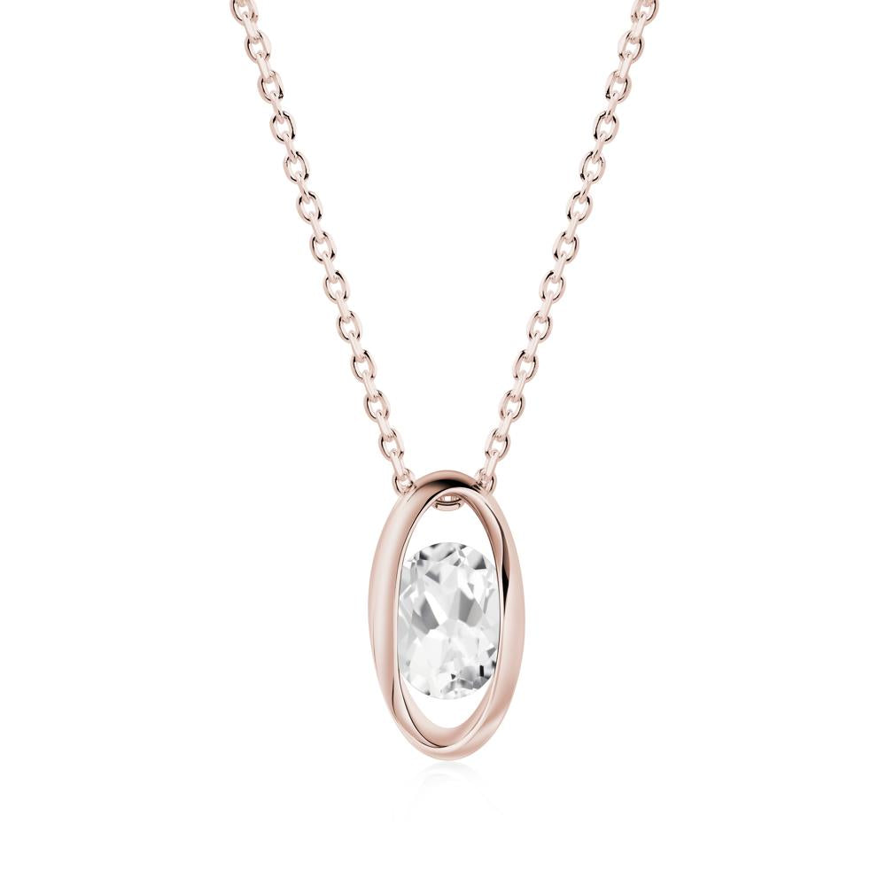 Oval White Topaz Solitaire Necklace - LUO Jewelry #metal_14k rose gold