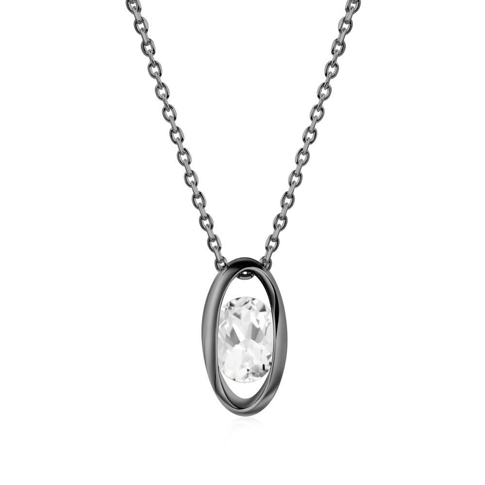 Oval White Topaz Solitaire Necklace - LUO Jewelry #metal_black finish sterling silver