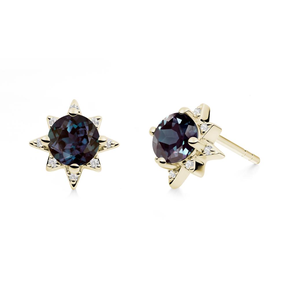 Round Alexandrite Sunburst Earrings - LUO Jewelry #metal_14k yellow gold