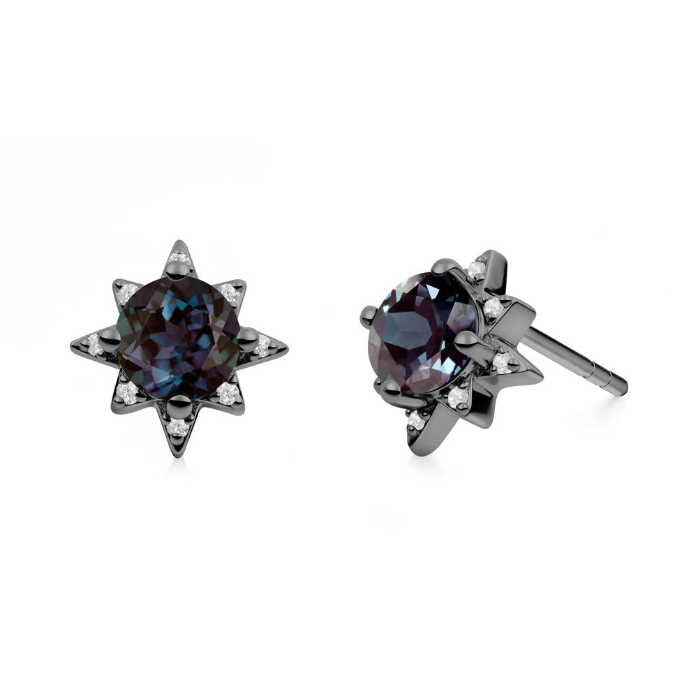 Round Alexandrite Sunburst Earrings - LUO Jewelry #metal_black finish sterling silver