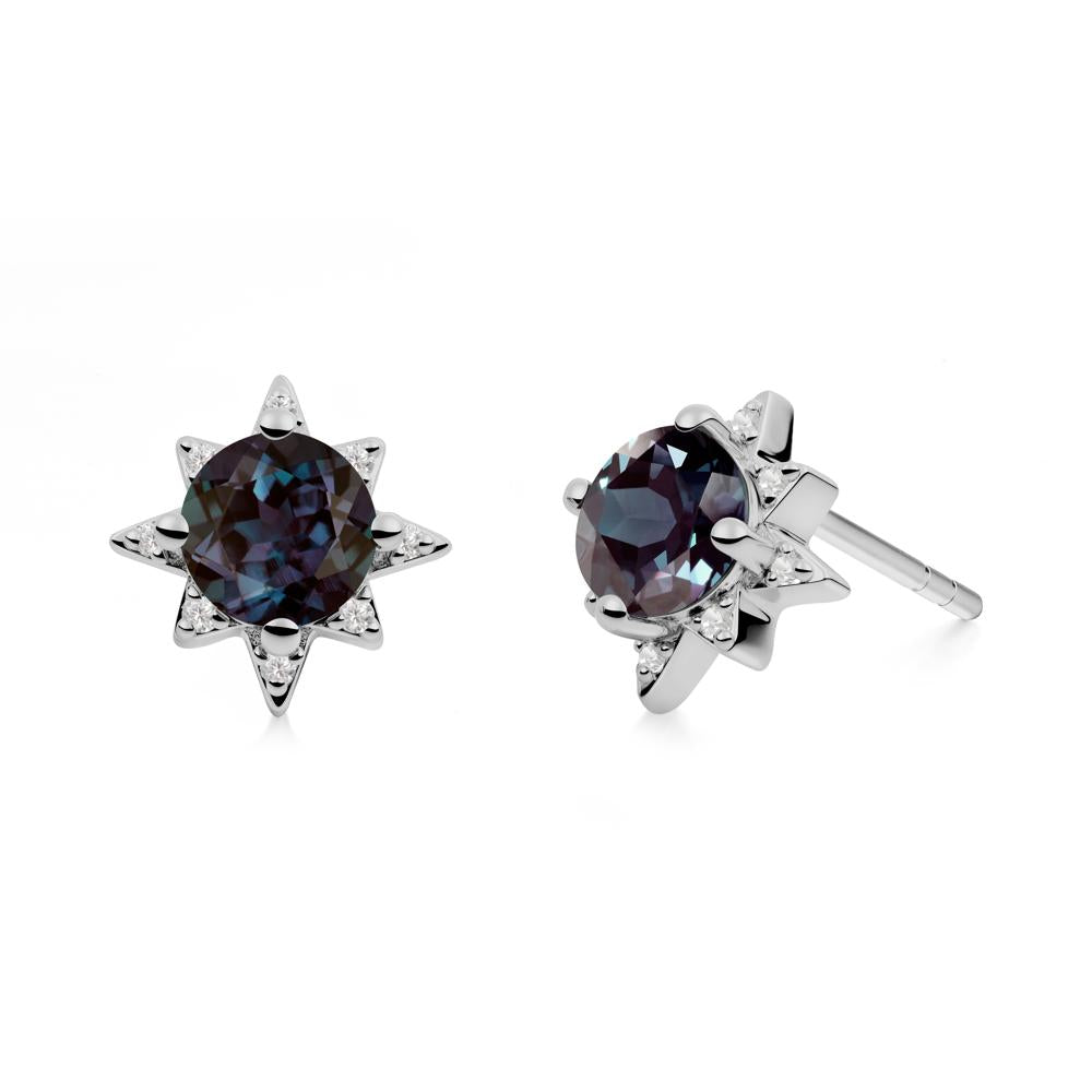 Round Alexandrite Sunburst Earrings - LUO Jewelry #metal_platinum