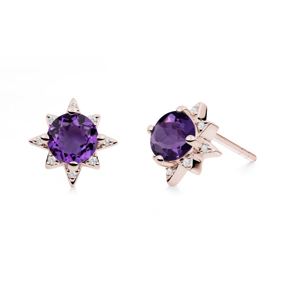 Round Amethyst Sunburst Earrings - LUO Jewelry #metal_14k rose gold