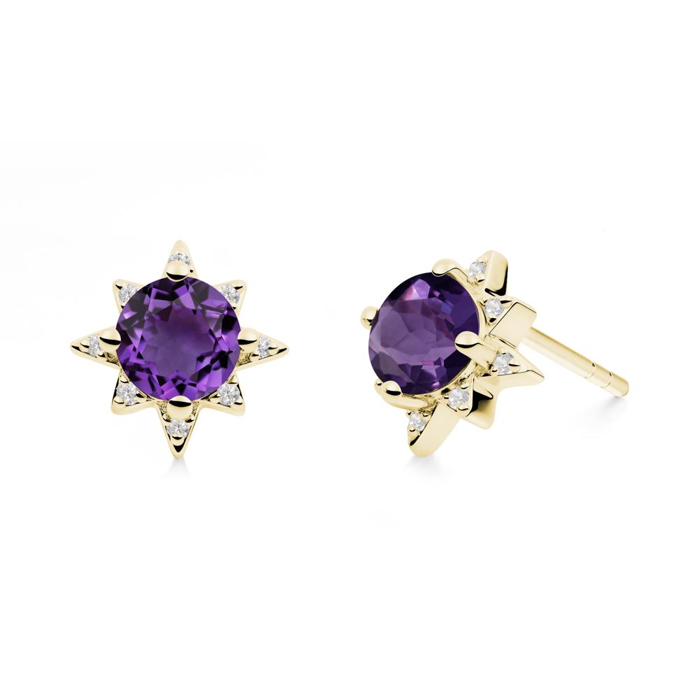 Round Amethyst Sunburst Earrings - LUO Jewelry #metal_18k yellow gold