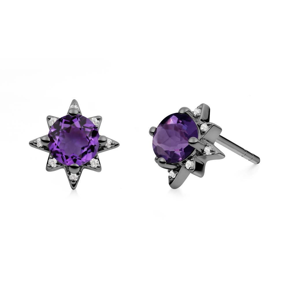 Round Amethyst Sunburst Earrings - LUO Jewelry #metal_black finish sterling silver