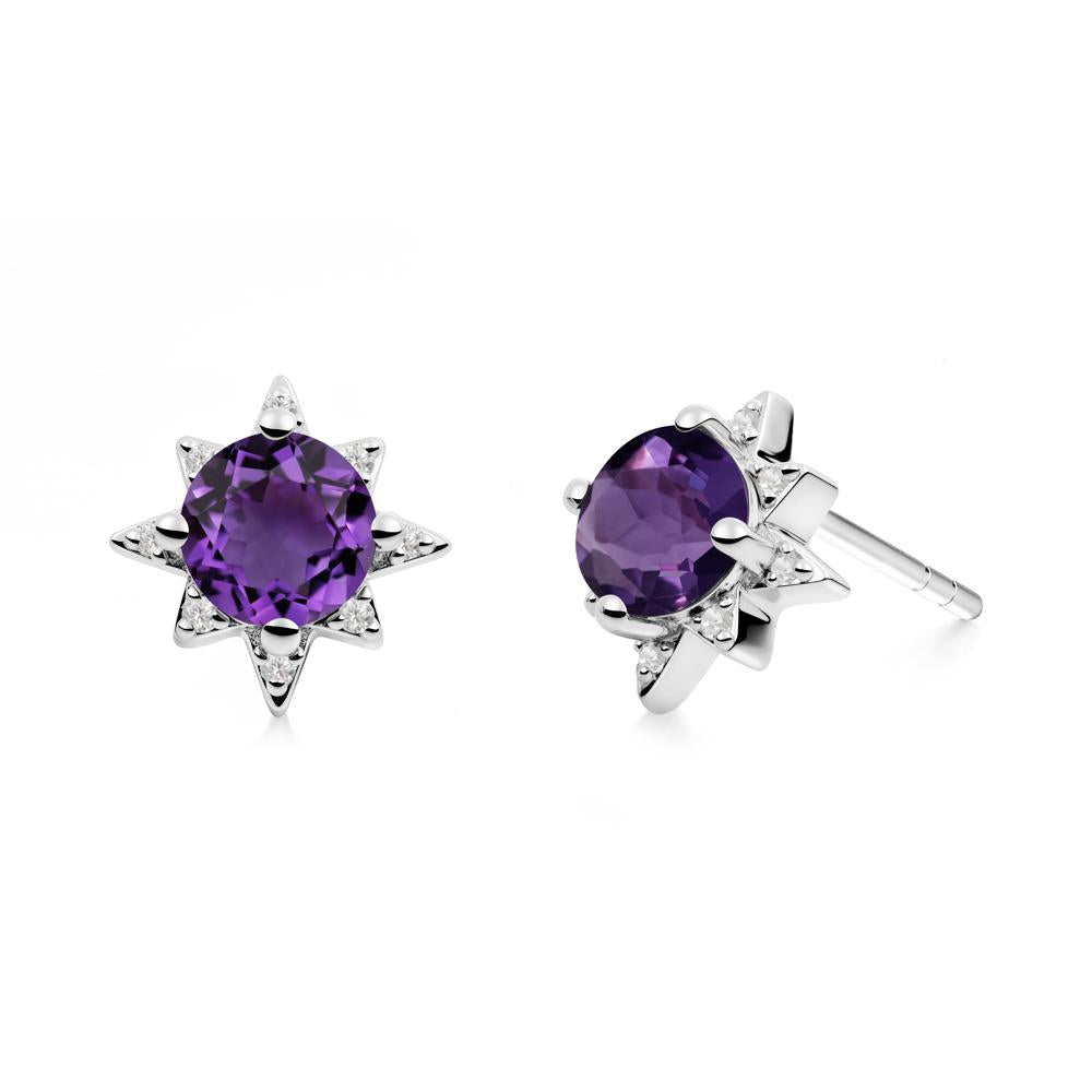 Round Amethyst Sunburst Earrings - LUO Jewelry #metal_sterling silver