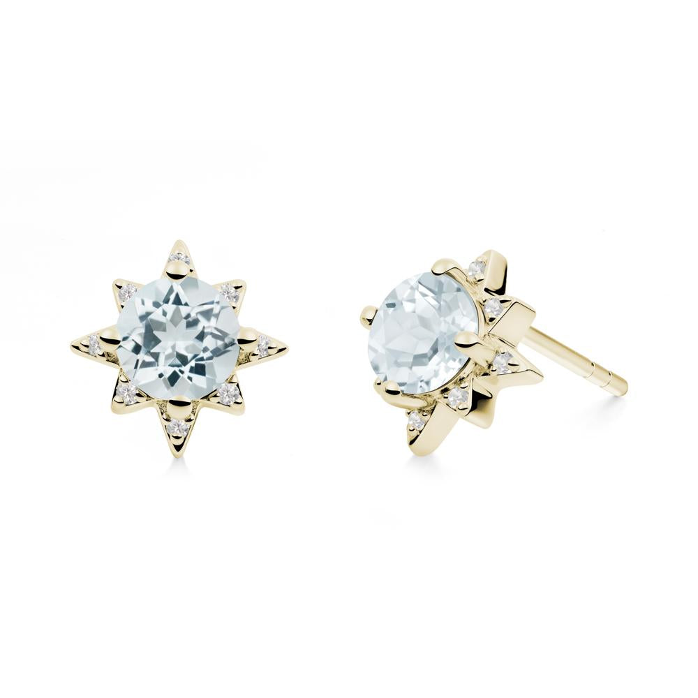 Round Aquamarine Sunburst Earrings - LUO Jewelry #metal_14k yellow gold