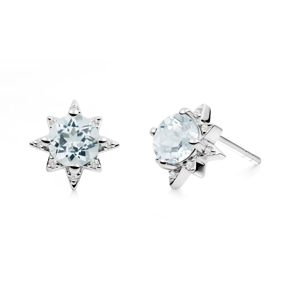 Round Aquamarine Sunburst Earrings - LUO Jewelry #metal_18k white gold