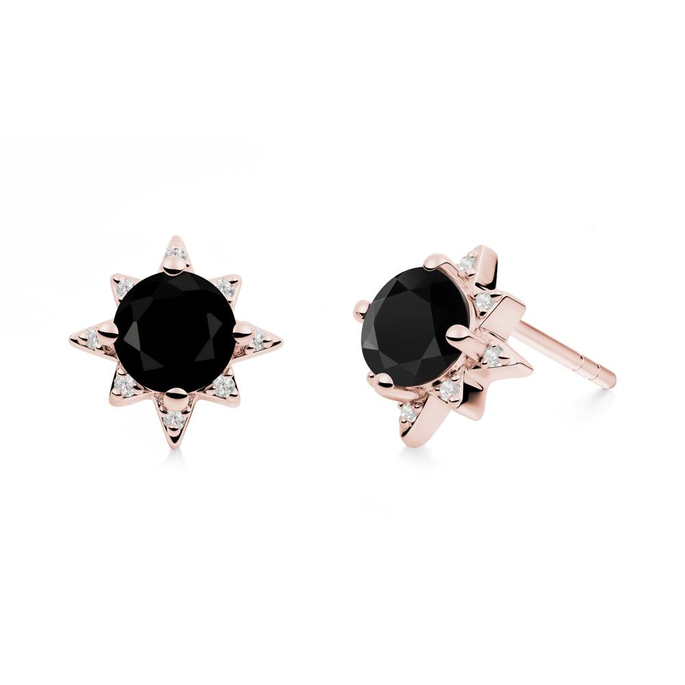 Round Black Spinel Sunburst Earrings - LUO Jewelry #metal_18k rose gold