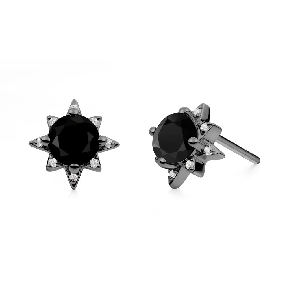 Round Black Spinel Sunburst Earrings - LUO Jewelry #metal_black finish sterling silver