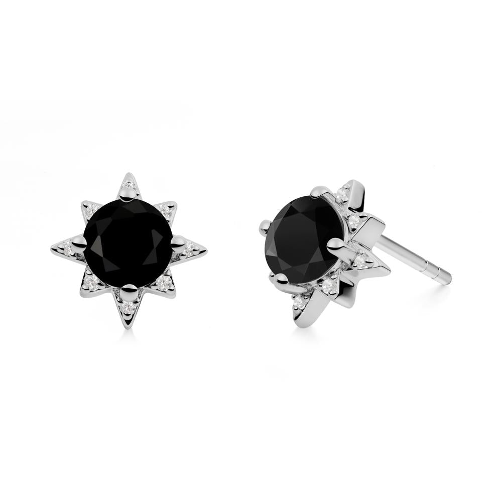 Round Black Spinel Sunburst Earrings - LUO Jewelry #metal_platinum