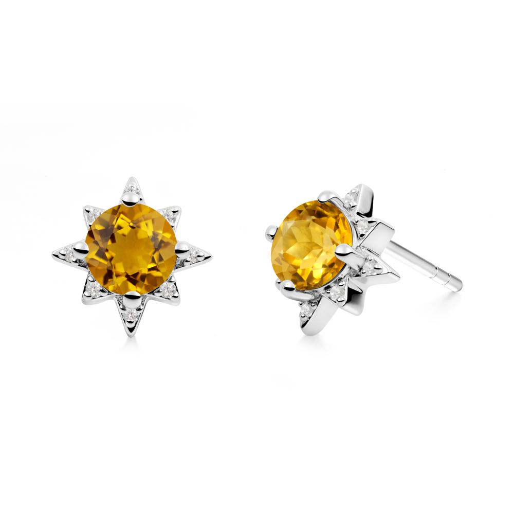 Round Citrine Sunburst Stud Earrings - LUO Jewelry #metal_14k white gold