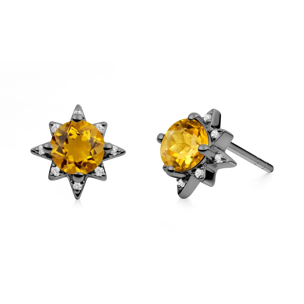 Round Citrine Sunburst Stud Earrings - LUO Jewelry #metal_black finish sterling silver