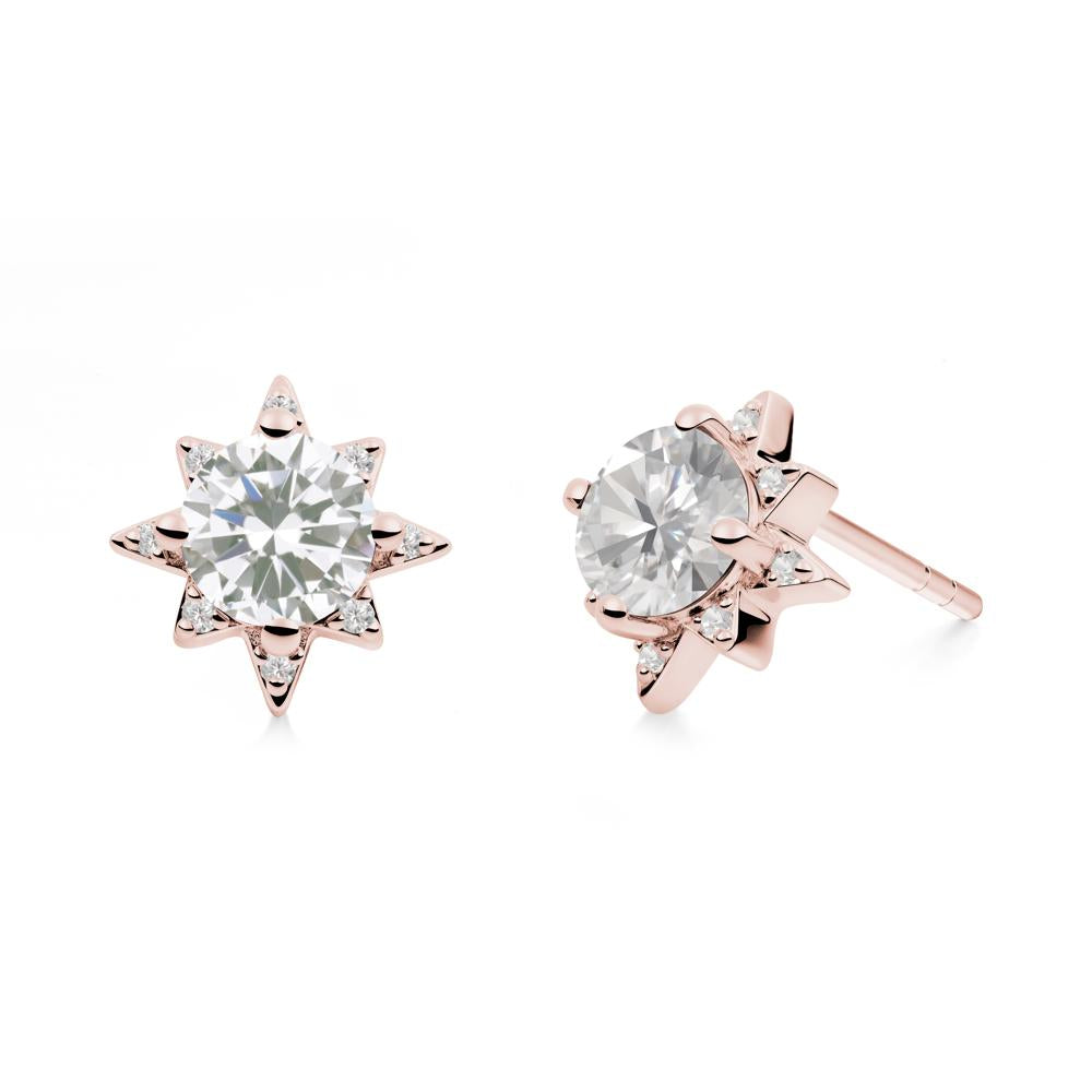 Round Cubic Zirconia Sunburst Stud Earrings - LUO Jewelry #metal_18k rose gold