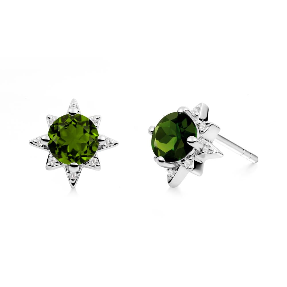 Round Diopside Sunburst Stud Earrings - LUO Jewelry #metal_14k white gold