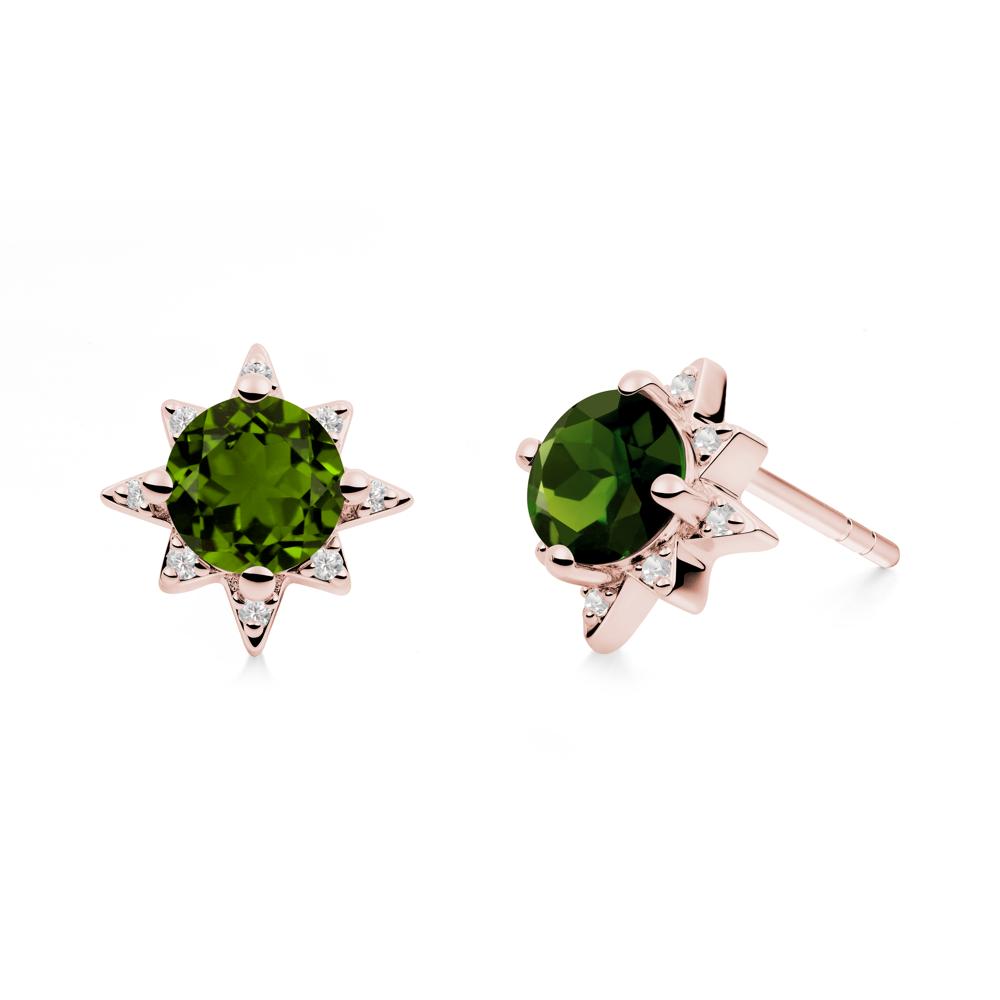 Round Diopside Sunburst Stud Earrings - LUO Jewelry #metal_18k rose gold
