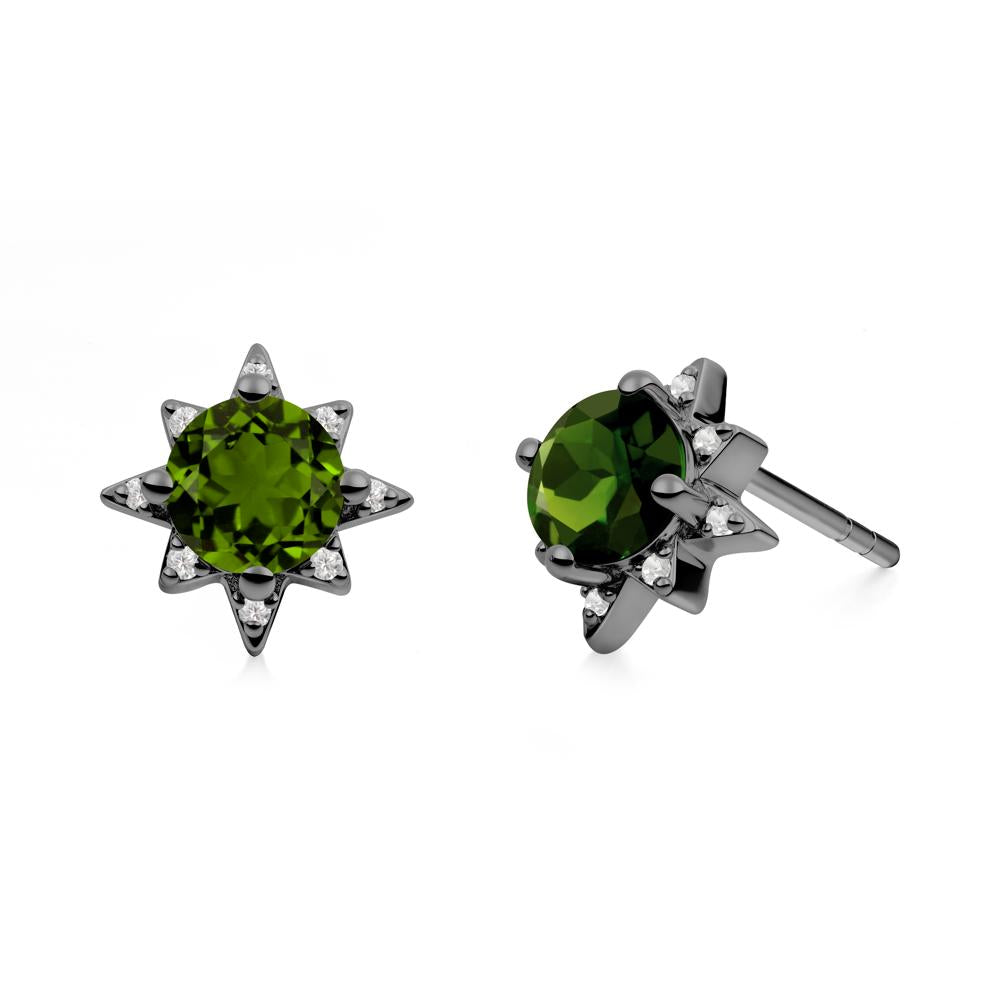 Round Diopside Sunburst Stud Earrings - LUO Jewelry #metal_black finish sterling silver