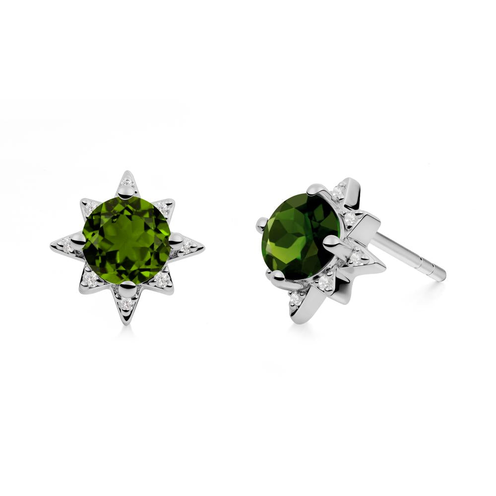 Round Diopside Sunburst Stud Earrings - LUO Jewelry #metal_platinum