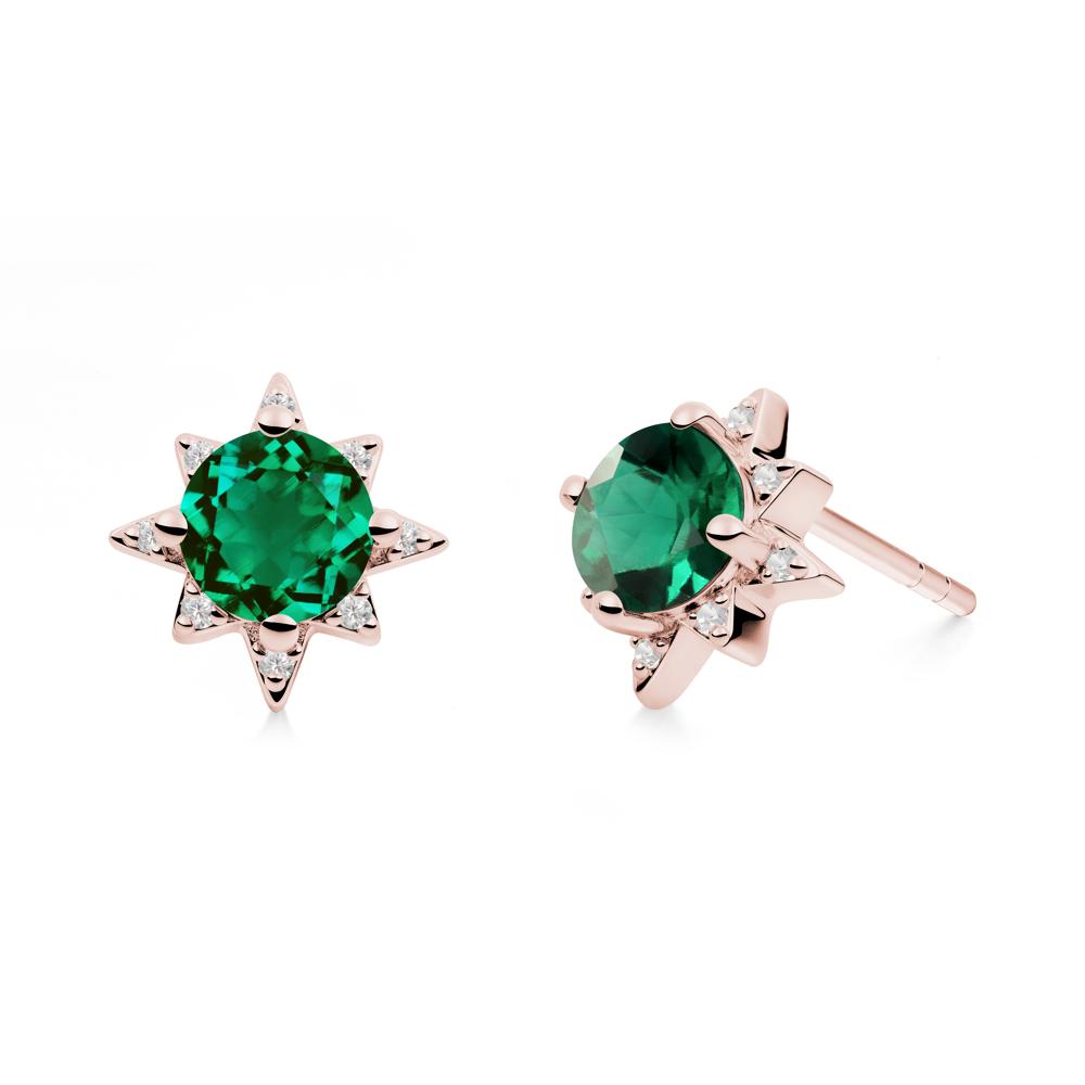 Round Emerald Sunburst Earrings - LUO Jewelry #metal_18k rose gold