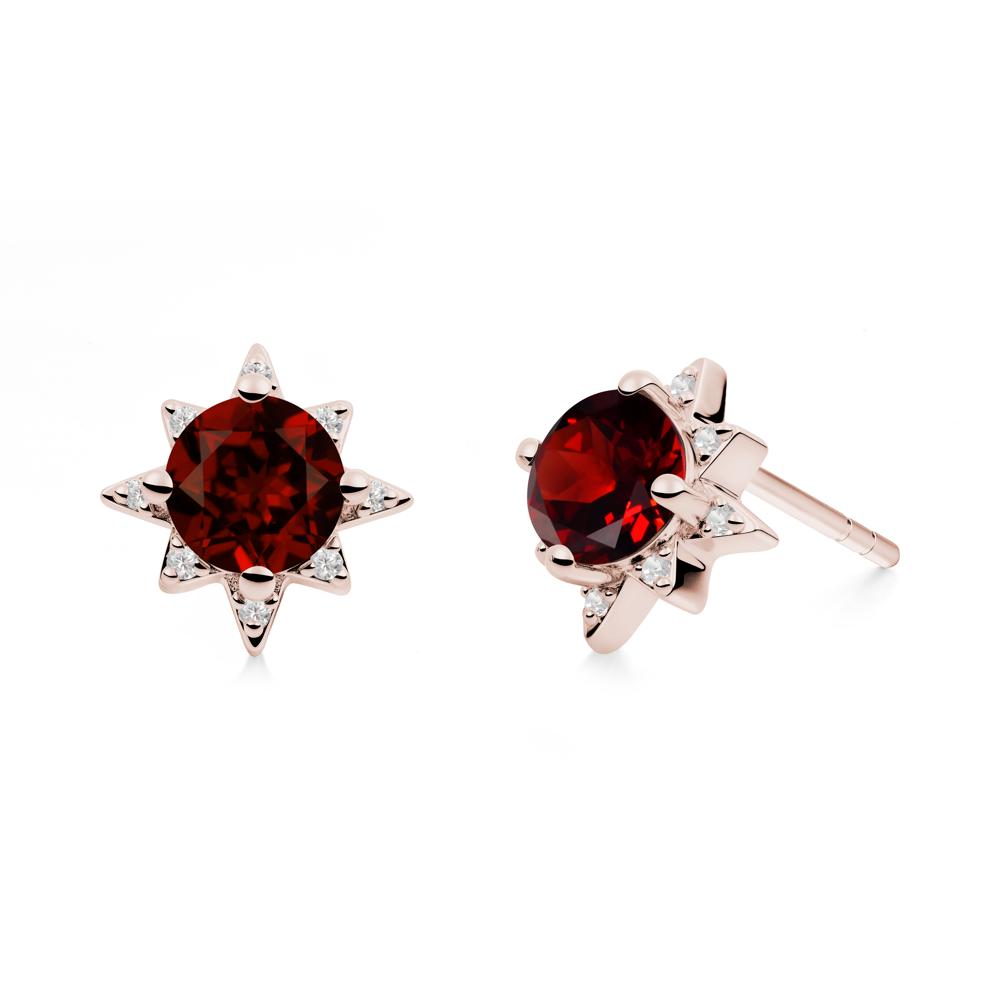 Round Garnet Sunburst Stud Earrings - LUO Jewelry #metal_14k rose gold