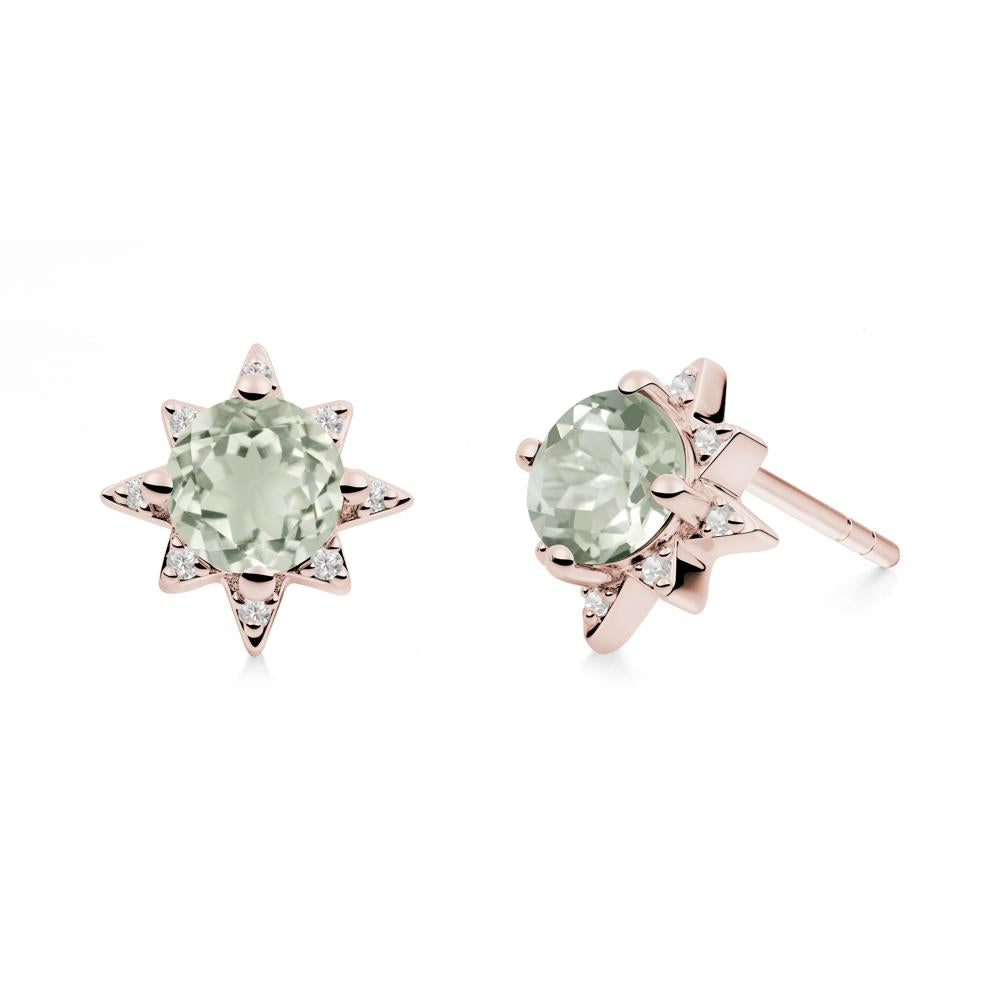 Round Green Amethyst Sunburst Stud Earrings - LUO Jewelry #metal_14k rose gold