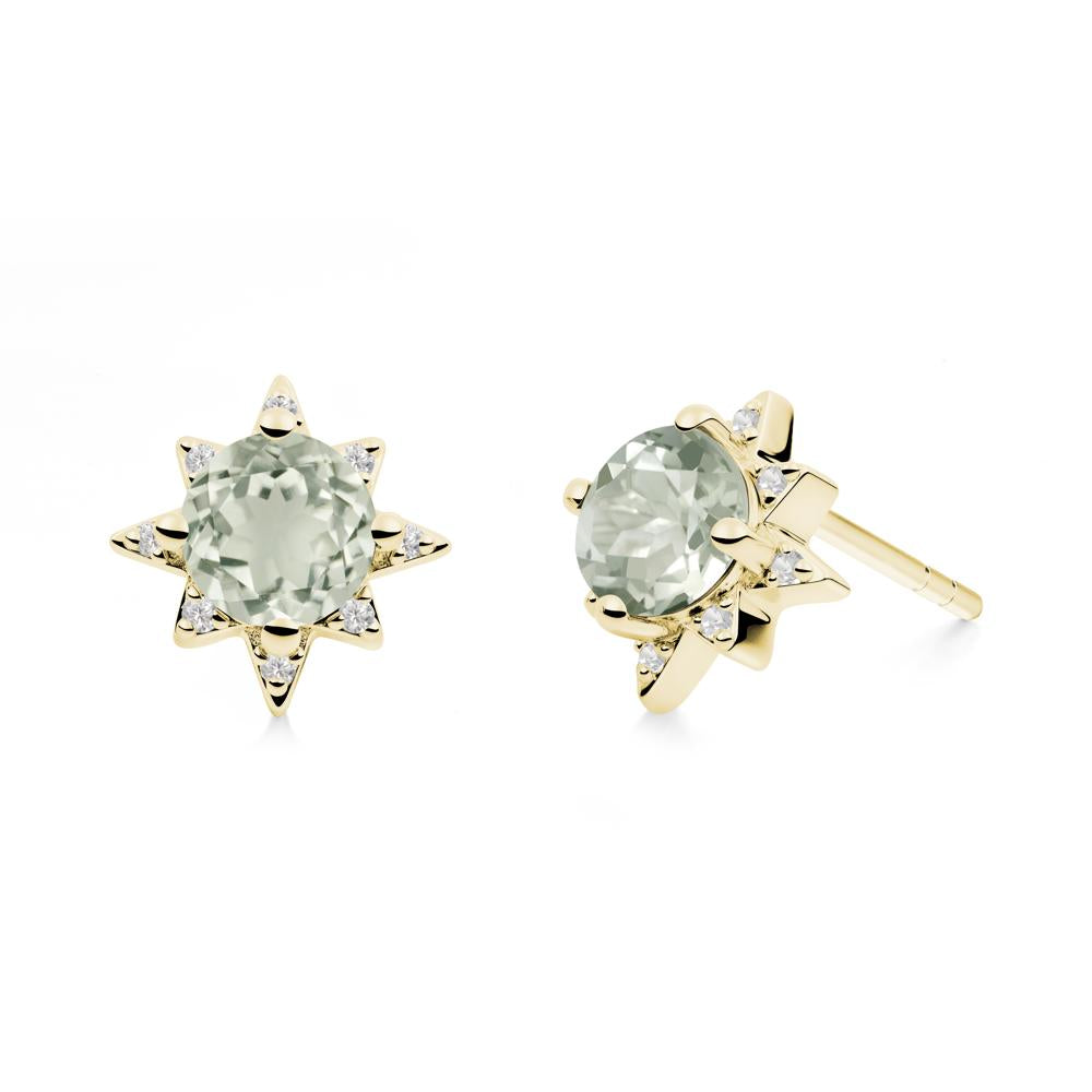 Round Green Amethyst Sunburst Stud Earrings - LUO Jewelry #metal_18k yellow gold