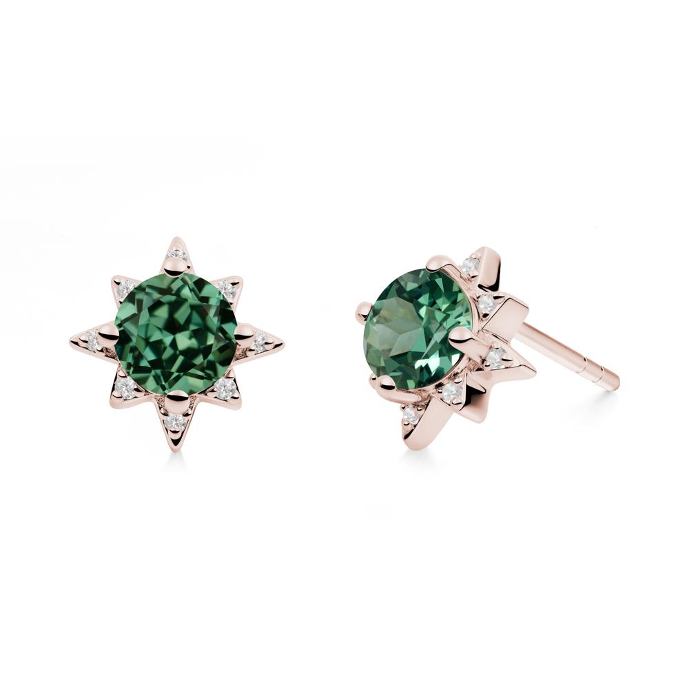 Round Green Sapphire Sunburst Earrings - LUO Jewelry #metal_14k rose gold