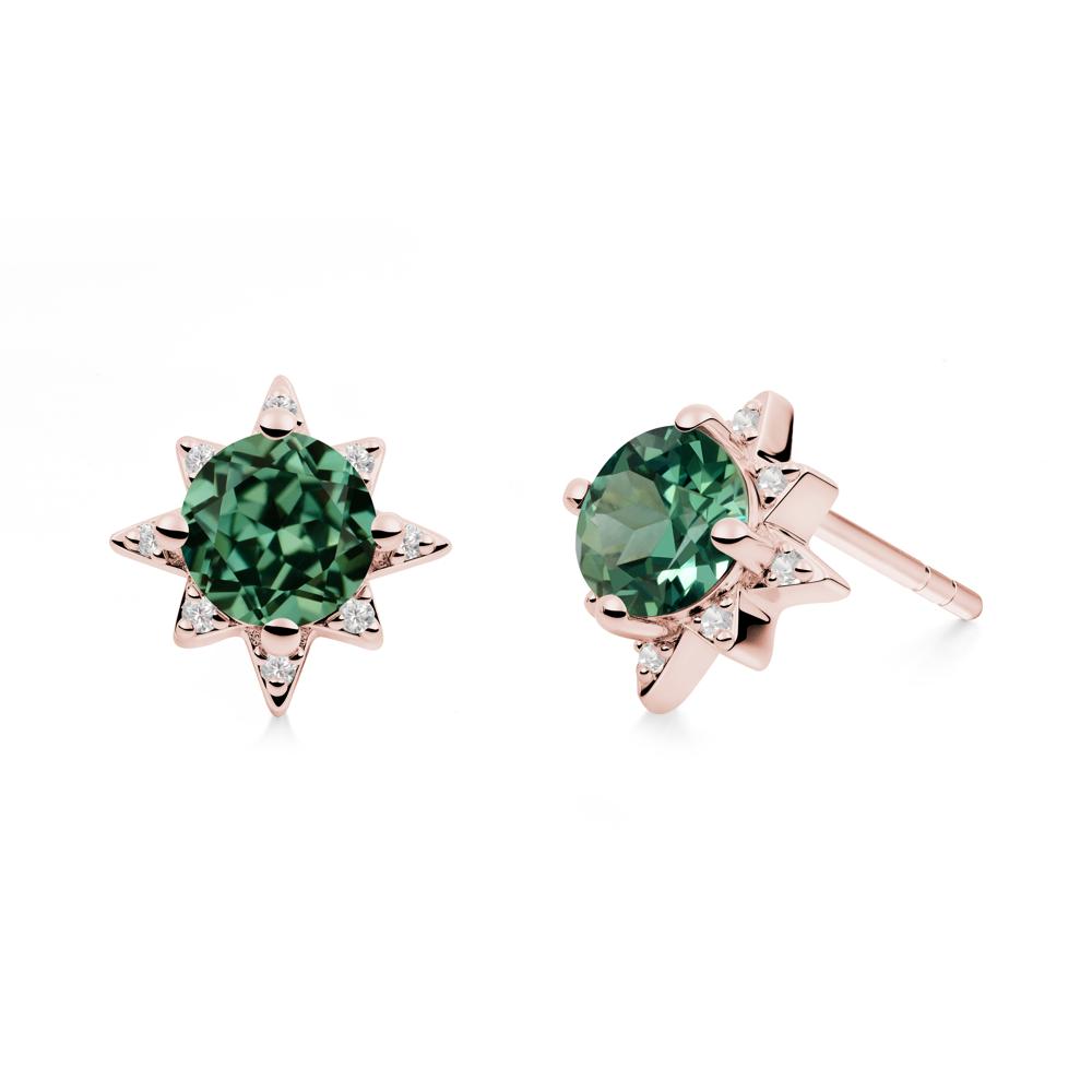 Round Green Sapphire Sunburst Earrings - LUO Jewelry #metal_18k rose gold
