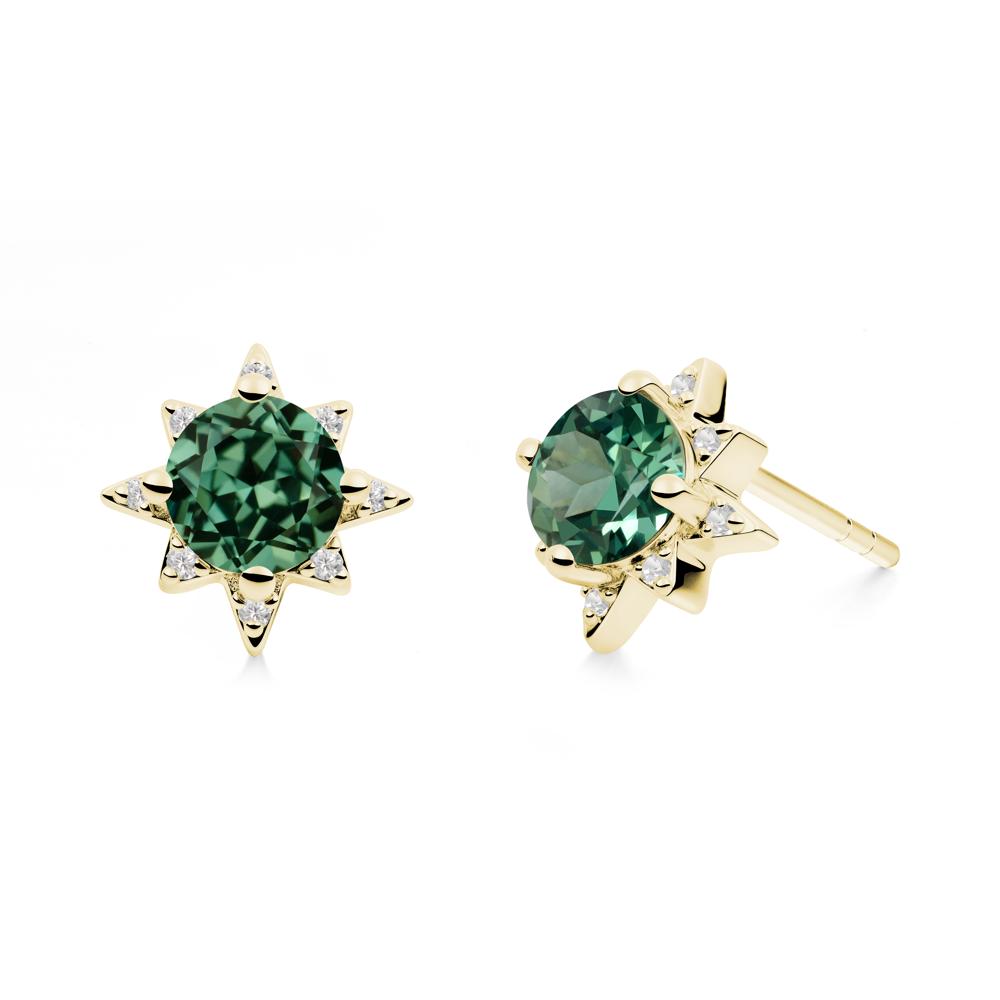 Round Green Sapphire Sunburst Earrings - LUO Jewelry #metal_18k yellow gold