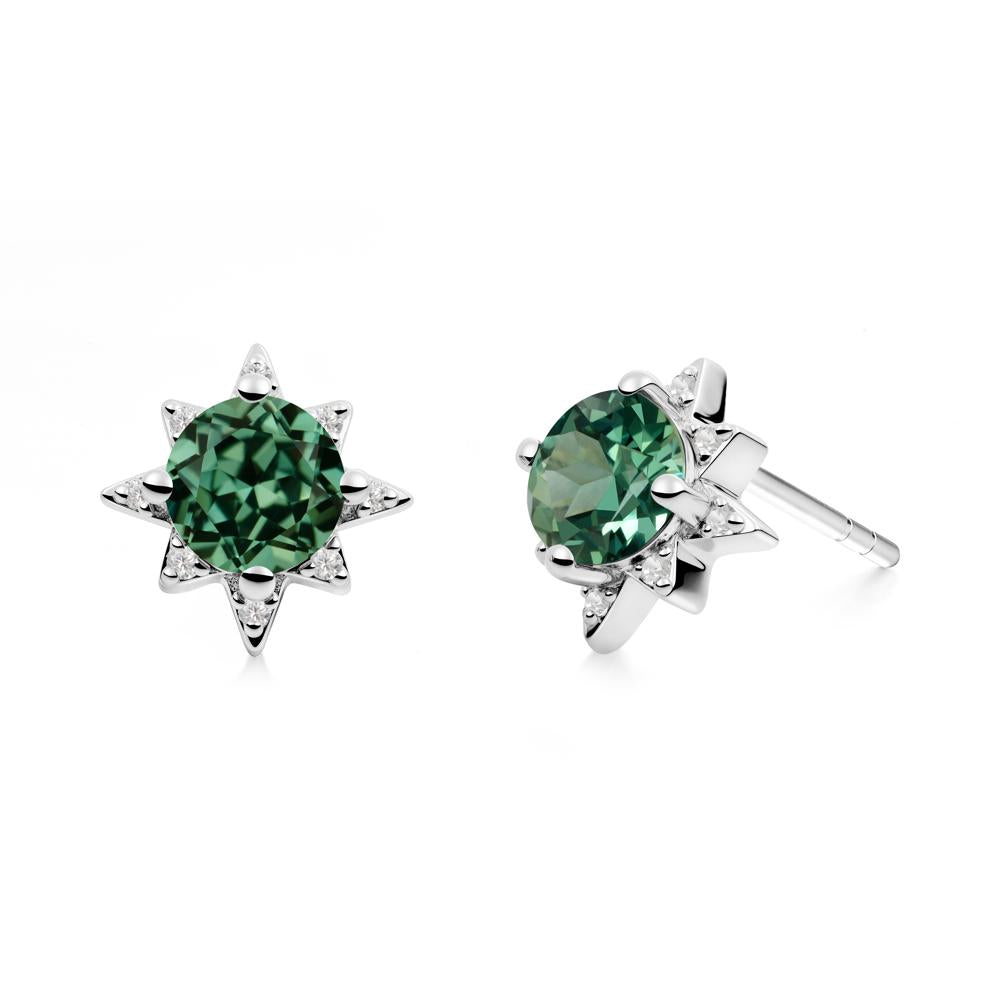 Round Green Sapphire Sunburst Earrings - LUO Jewelry #metal_sterling silver