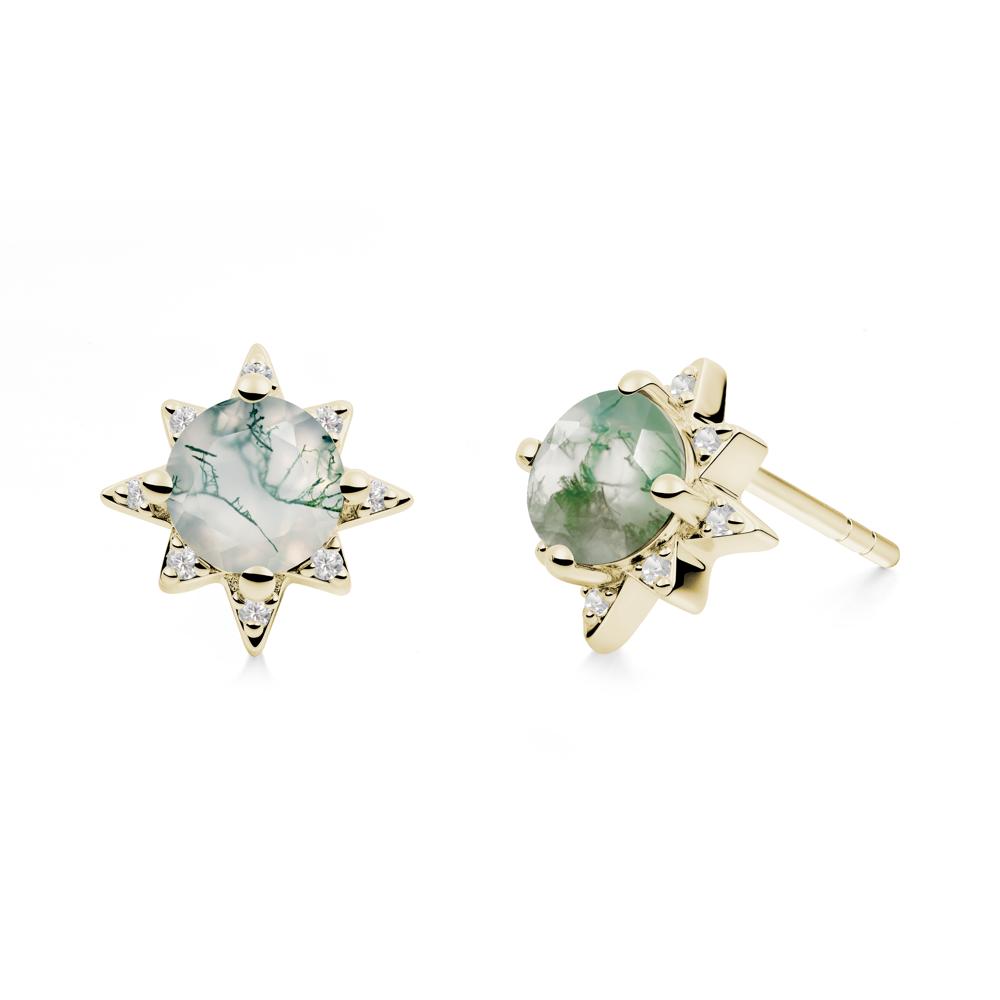 Round Moss Agate Sunburst Earrings - LUO Jewelry #metal_14k yellow gold