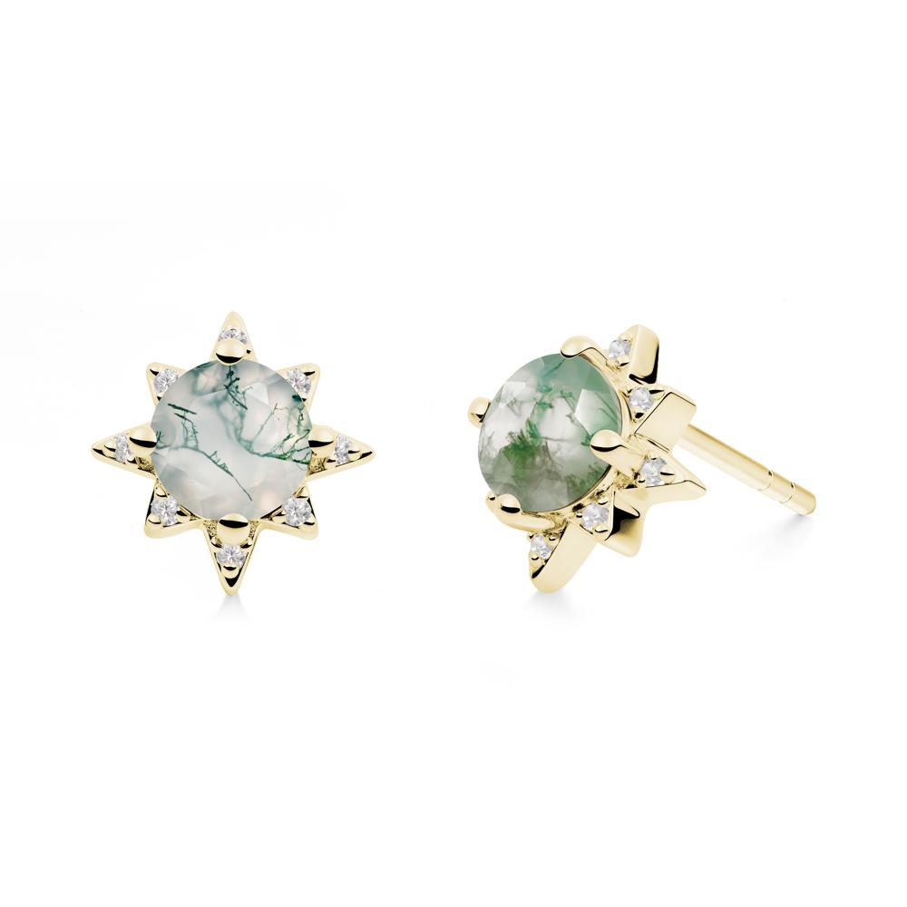 Round Moss Agate Sunburst Earrings - LUO Jewelry #metal_18k yellow gold