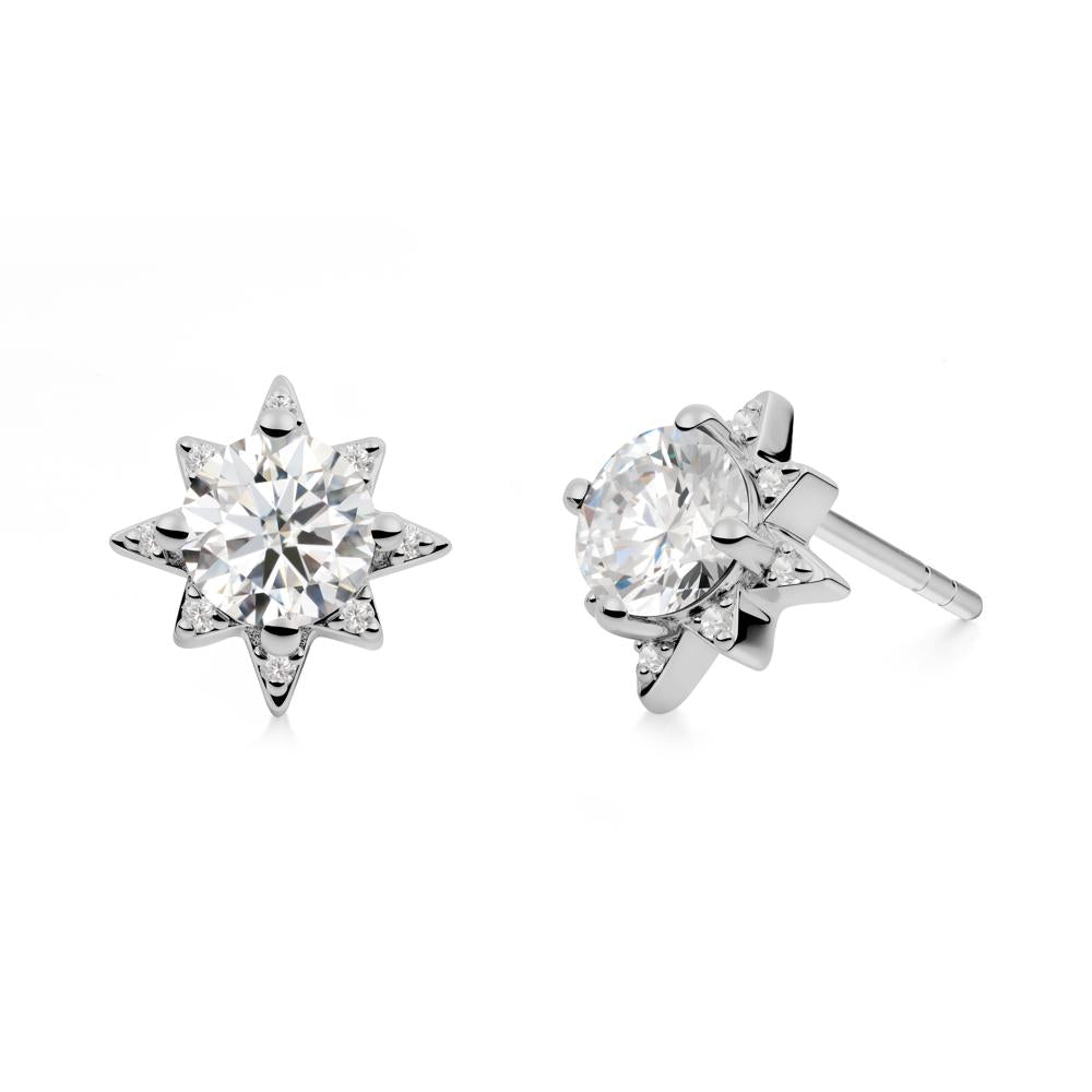 Round Moissanite Sunburst Stud Earrings - LUO Jewelry #metal_platinum