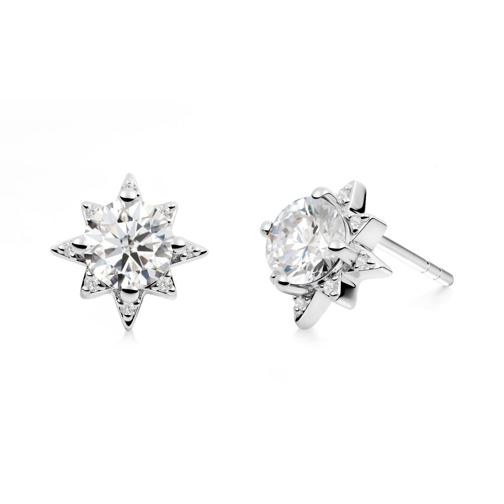 Round Moissanite Sunburst Stud Earrings - LUO Jewelry #metal_sterling silver