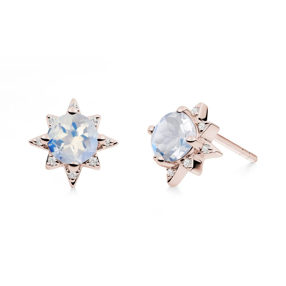 Round Moonstone Sunburst Stud Earrings - LUO Jewelry #metal_14k rose gold