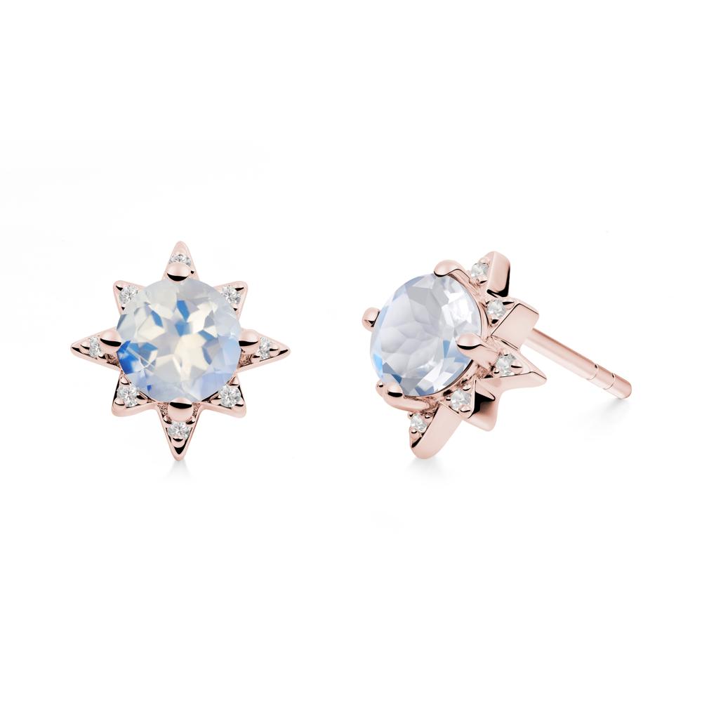 Round Moonstone Sunburst Stud Earrings - LUO Jewelry #metal_18k rose gold
