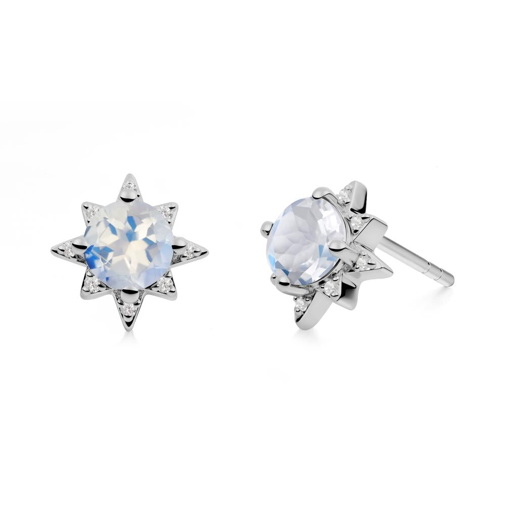 Round Moonstone Sunburst Stud Earrings - LUO Jewelry #metal_platinum