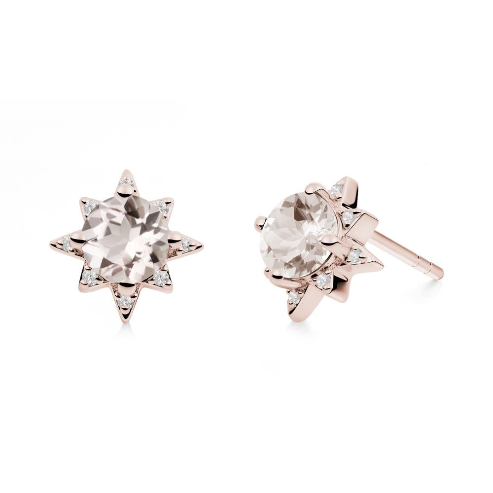 Round Morganite Sunburst Earrings - LUO Jewelry #metal_14k rose gold