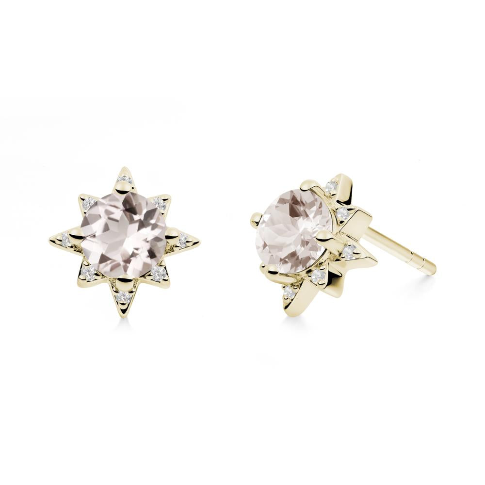 Round Morganite Sunburst Earrings - LUO Jewelry #metal_14k yellow gold