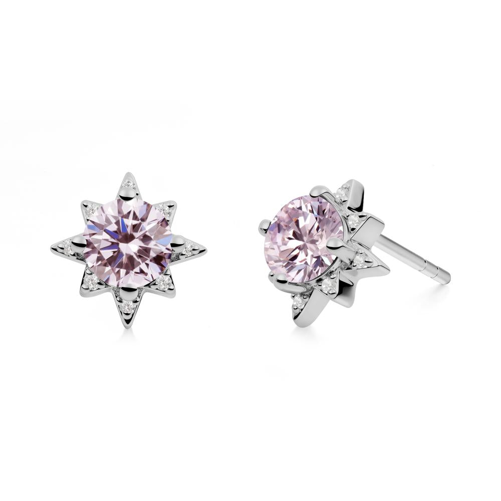 Round Pink Cubic Zirconia Sunburst Stud Earrings - LUO Jewelry #metal_platinum