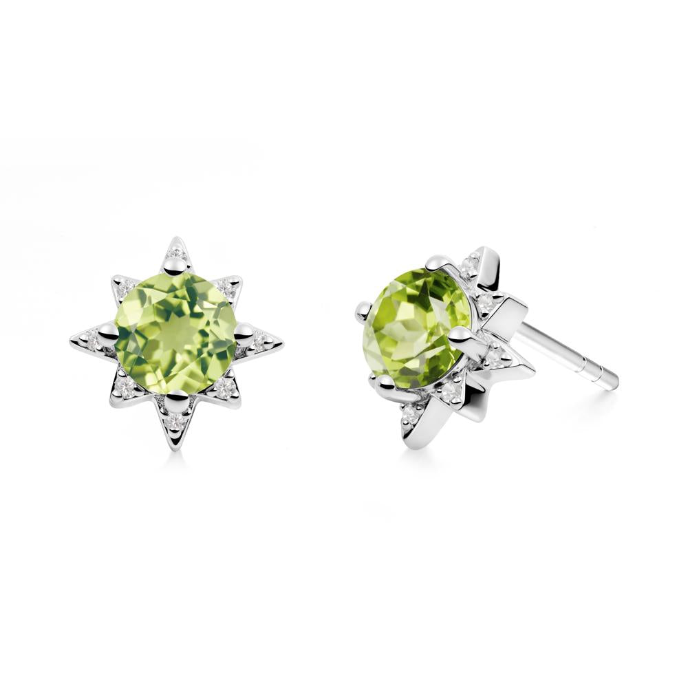Round Peridot Sunburst Stud Earrings - LUO Jewelry #metal_14k white gold