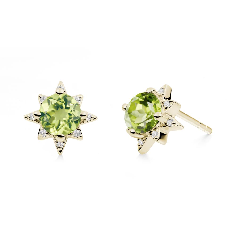 Round Peridot Sunburst Stud Earrings - LUO Jewelry #metal_14k yellow gold